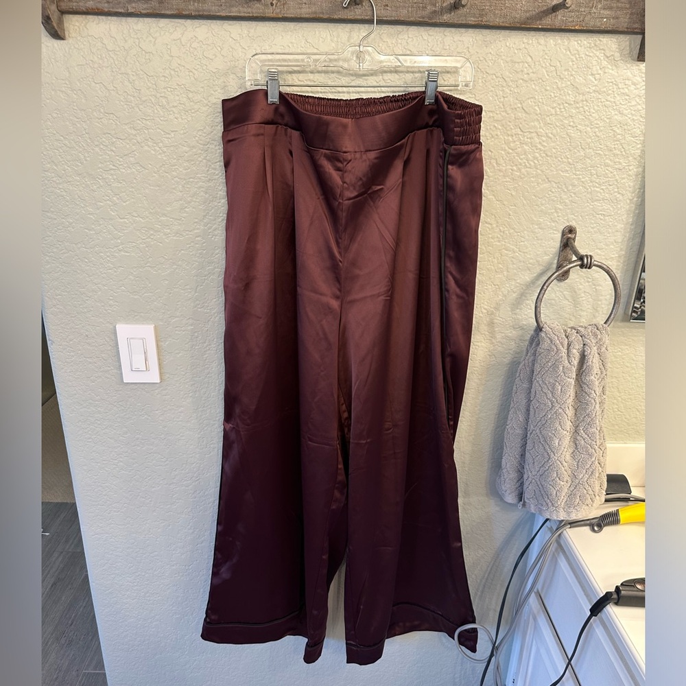 Satin Brown Wide Leg Pants